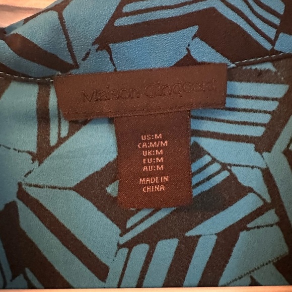 Maison Cinqcent Graphic Print Blouse | Blue & Black Abstract | Size M - Picture 2 of 2
